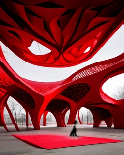 red underground pavilion expressing stability and strength