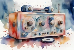 dynamic full art image watercolor art of amplification radio device with stereo speaker and knobs