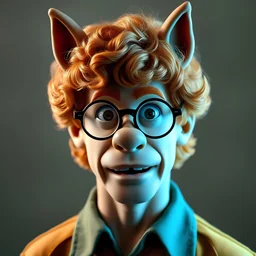 shaggy from scooby doo with ginger curly hair and geek glasses