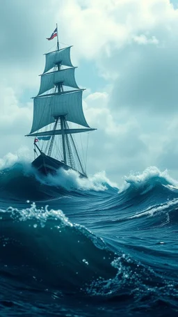 A giant Anaconda bigger than a sailing ship in the ocean among the wave