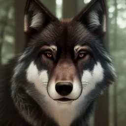 in Forest award winning portrait of a male unreal 5, octane render, cinema4d, dynamic lighting, dramatic lighting, 4k, redshift render, highly detailed, hyper realistic,anthropomorphic black wolf long