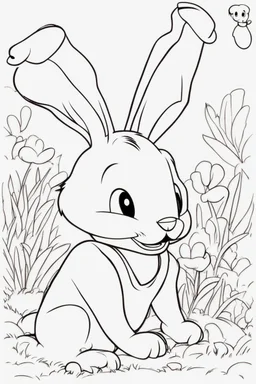 blank colouring book, white background, simple picture for toddlers, rabbit, four legs, smile on face, disney and pixar style