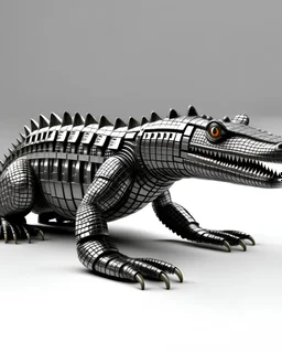 robot crocodile, steel, simple background, photorealistic