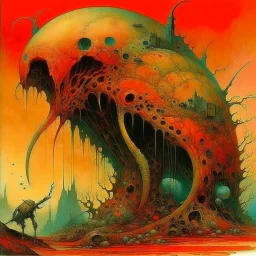 Strychnine Lovecraftian tadpole biomechanism, abstract surrealism, by Dave McKean and Zdzislaw Beksinski and Kay Neilsen, macabre mind-bending watercolor and ink illustration; warm colors, off-centered fragmented composition, dark shines war, acid burn colors