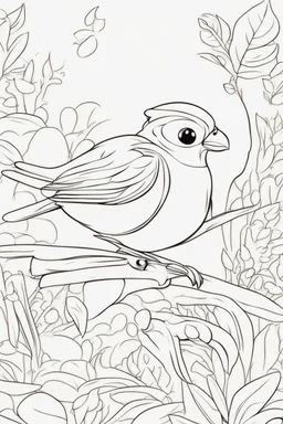blank colouring book, white blank background, simple picture for toddlers, bird pet, disney and pixar style