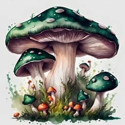 watercolor drawing of dark green Gothic witch mushrooms, white background, Trending on Artstation, {creative commons}, fanart, AIart, {Woolitize}, by Charlie Bowater, Illustration, Color Grading, Filmic, Nikon D750, Brenizer Method, Side-View, Perspective, Depth of Field, Field of View, F/2.8, Lens Flare, Tonal Colors, 8K, Full-HD, ProPhoto RGB, Perfectionism, Rim Lighting, Natural Lighting, Soft Lighting, Accent Lighting, Diffraction Grading, With Imperfections,