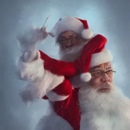 Person Changpeng Zhao, binance, BNB , xmas hat, santa cluas, xmas, angry, beating "FUD", fear uncertainty doubt, emperious, 8k resolution concept art portrait by Greg Rutkowski