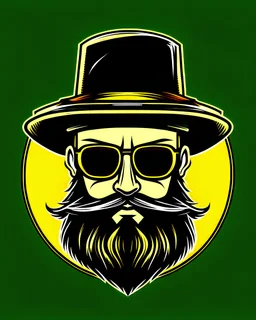 logo for the swearing craftsman, vector 3 colours, khaki green, latino, black beard, subtle smile, sunglasses, feather hat, tribal, slim gentleman,