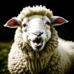 a sheep is smiling