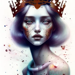 young queen of darkness with a perfect crown, flannel jacket, watercolor illustration by <agnes cecile>, plants, wildflower, intricate detail , rusty metal, sidhe,