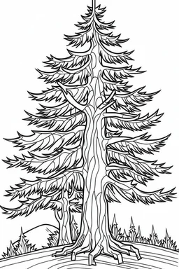 coloring page, pine tree, cartoon style, thick lines, low detail, no shading