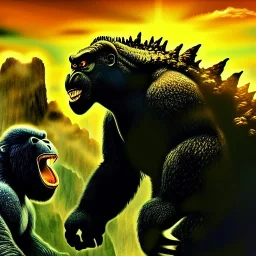 ultra detailed fullbody portrait of Godzilla versus King Kong , extremely detailed digital painting, intrincate, extremely detailed face,crystal clear Big eyes, in the style of rafael sanzio, mystical colors , perfectly centered image, perfect composition, rim light, beautiful lighting, 8k, stunning scene, raytracing