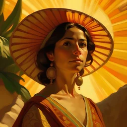 mexican woman turning around looking into camera neoclassism painting sun