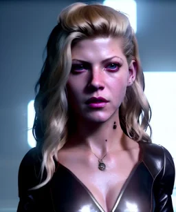 Actress, young Katheryn Winnick, android woman, circuits, ghost in the shell, leather coat, cyber punk, neon, army, bamboo, blood, portrait, studio photo, unreal engine 5, soft color, 16 bit, god lights, ray tracing, RTX, lumen lighting, ultra deatail, volumetric lighting, 3d, finely drawn, hd.