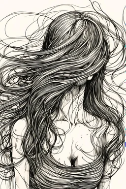 Ink drawing graphics man or women ,excitante back figures big buts , line drawing in stil minimal art , hasurat cu linii scurte de hasuri oblice scurte , stil gravura metalică, long hair ,white background, negative space, splashes of soft colours hiperdetailed