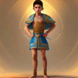 beautiful 12 year old arabic boy with curly hair and light blue eyes dressed in loincloth