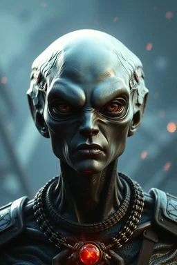 Alien looking up , d&d character art masculine features, crystal ball light , deep coal-gray skin, 8k, 3d cgi, unreal engine 6, high detail, intricate, cinematic battle background