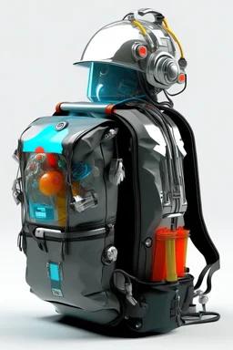 Robot, back pack, transparent, sci fi, punk, color, hockey, fish