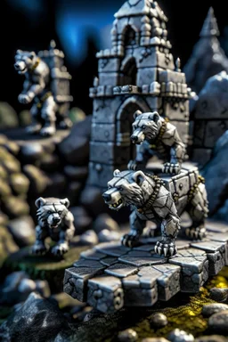 "troll og tusser"i svarte granskauen, hexagons, polar bear, strategic battlefield, castle stairs, painted miniatures, shot on Hasselblad h6d-400c, zeiss prime lens, bokeh like f/0.8, tilt-shift lens 8k, high detail, smooth render, down-light, unreal engine, prize winning