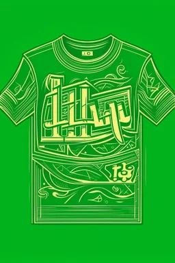 Style: Flat illustration Text: "الاثنين" T-shirt design graphic, vector, contour, green background)