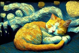 cute sleeping cat in van gogh style