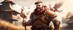 pig man with white dove companion, finely inked, in rustic colors, 4k in the style of Peter Mohrbacher source vibrations, bokeh like f/0.8, tilt-shift lens 8k, high detail, smooth render, down-light, unreal engine, prize winning