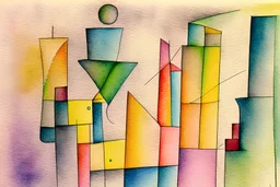 Abstract watercolour art in the style of paul klee. sketchy pencil outlines