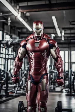 strong iron man whole body doing excises in the gym