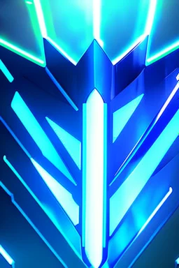 neon blue, flying parts of armor in form of triangles, cyber armor, geometric patterns on armor, male, orbiting triangle