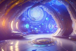 white and gold crystal cosmic and galactic ambiance futuristic scifi tunnel 4d, full of details, smooth, bright sunshine，soft light atmosphere, light effect，vaporwave colorful, concept art, smooth, extremely sharp detail, finely tuned detail, ultra high definition, 8 k, unreal engine 5, ultra sharp focus