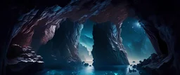 rocky cave . rocky cliff, carved into the rock, galaxy, infinity, space, water , sci-fi.