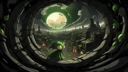 Highly detailed medium shot of Gardevoir creating a black hole in a city, darkness, clouds, fantasy, epic, ruble, ruins, pokemon