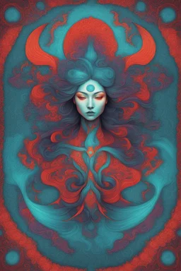A beautiful woman, Elemental Sigil FluxFlowing elemental glyphs in kinetic psychedelic waves blending turquoise, fire red, and deep violet fractal textures. Style derived from Japanese psychedelic woodblock prints meets amphetameme. Colors: #40E0D0 (Turquoise), #B22222 (Fire Red), #4B0082 (Deep Violet)