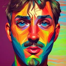 a painting of a man's face made of multicolored papers, a pop art painting by ESAO, behance contest winner, analytical art, fauvism, behance hd, detailed painting