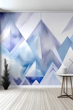 Paint HANDPAINTED WALL MURAL Create a 3D effect with tetrahedral triangles, forming an illusionary dreamscape on the wall. Color Palette: Dreamy lavender, cosmic blue, celestial silver, ethereal white.