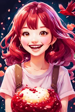 A detailed illustration Anime girl smiling crushed inside really darkred fleshy stomach filled with digestive juices, t-shirt design, in the style of Studio Ghibli, pastel tetradic colors, 3D vector art, cute and quirky, fantasy art, watercolor effect, bokeh, Adobe Illustrator, hand-drawn, digital painting, low-poly, soft lighting, bird's-eye view, isometric style, retro aesthetic, focused on the character, 4K resolution, photorealistic rendering, using Cinema 4D, vector logo, vector art,