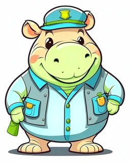 baby hippo as tourist guide wearing tourist guide uniform, cartoon style, safari background, colorful, high quality, high details