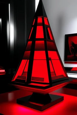 gaming table lamp inspired by klcc tower buliding architecture futuristic-modern stlye. piramid form, red and black color scheme