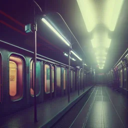 Subway metro lights unreal 5, octane render, cinema4d, redshift render, hyper realistic, cenematic, vibrancy, synthwave, retouch, centered, dynamic lighting, dramatic lighting, 4k, highly detailed, attractive beautiful, realistic, virtual reality, epic composition, holographic,