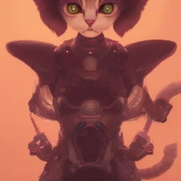 Cyborg cat girl, ominous, dnd character portrait, waist up portrait, intricate, oil on canvas, masterpiece, expert, insanely detailed, 4k resolution, retroanime style, cute big circular reflective eyes, cinematic smooth, intricate detail , soft smooth lighting, vibrant colors, hokusai style arm sleeve tatoo