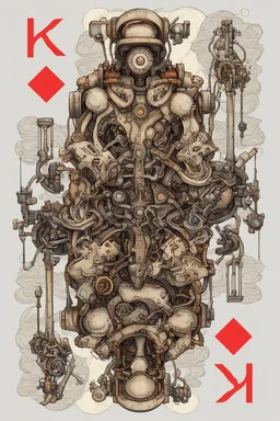 Colourful Bordered digital illustration of a shriveled homunculus hidden with a mechanical Mecha integrated with a throne. in the style of kaja foglio, Alchemy, Symbolism and Hermeticism. High quality, masterpiece. Dungeons And Dragons