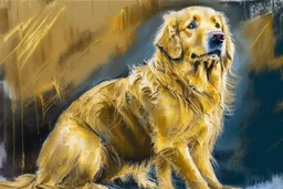 style of Frank Auerbach, Golden retriever dog