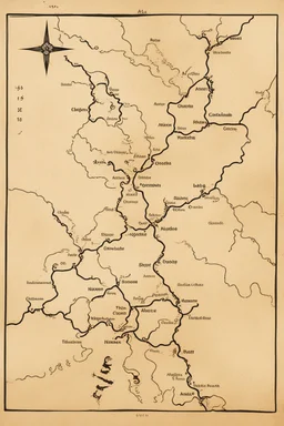 a scan of an ancient Cree Anishinaabe road map, black and white printed map that has been been stained and weathered, text is in Cree Syllabic
