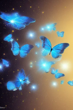 Luminous blue butterfly and manure full of stars