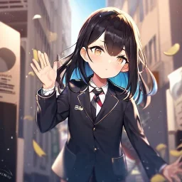 clear focus,high resolution, a anime kid, rough line, cartoon, masterpiece, best quality, dynamic pose, intricately detailed face, perfect eyes, wearing a blazer uniform