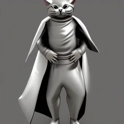 Chat, Modélisme trois dimensions, anthropomorphique, habillé comme un ninja, tenue très détaillée, argent, sombre,furieux, réalisme