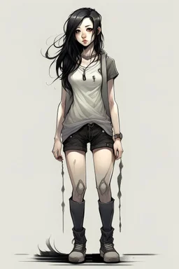 pretty girl, aged 15, black hair, dystopia, athletic, full length