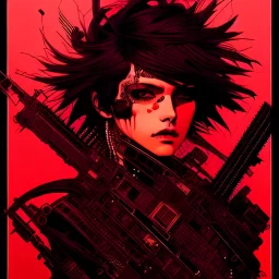 beautiful punk girl, hyper detailed, hyperdetailed, intricately detailed, illustration by <kilian eng> <Yoji Shinkawa>, darkred tones,