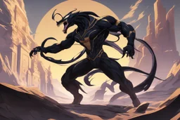 venom in 8k solo leveling shadow artstyle, anubis them, neon effect, full body, Desert, intricate details, highly detailed, high details, detailed portrait, masterpiece,ultra detailed, ultra quality