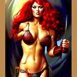 portrait of busty atletic young beautiful Red Sonja Boris Vallejo styles